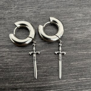 Sword hoop earrings,Dagger hoop earrings,Dagger earrings, hoop earrings, gothic jewelry, mens hoops, sword earrings, sword hoops