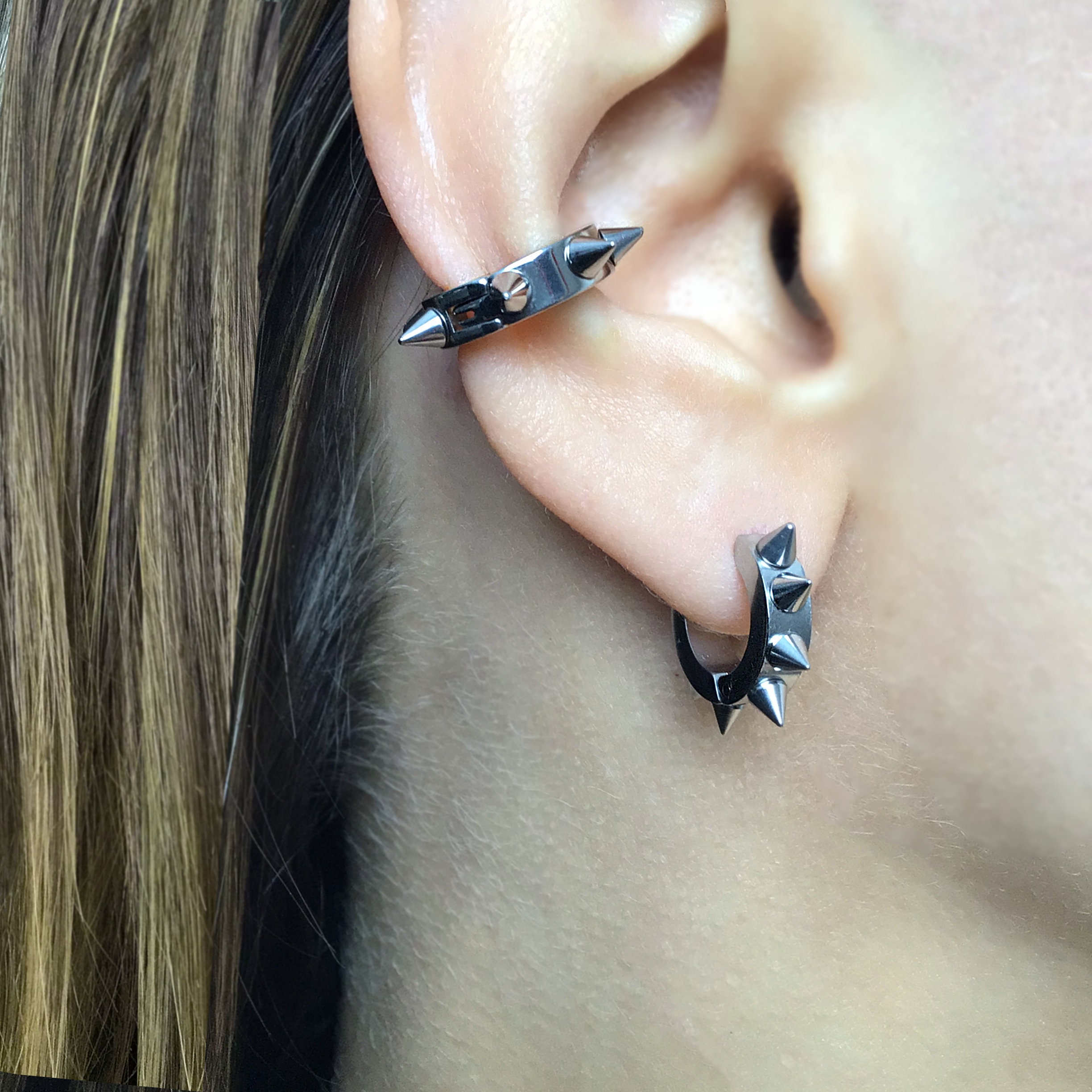 Spike Hoop Earrings, Black Hoop Earrings, Spike Earrings Spike Hoop Earrings, Black Hoop Earrings, Spike Earrings