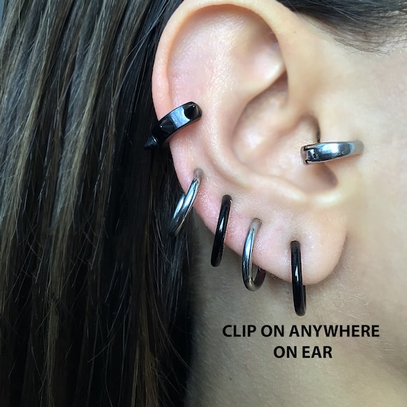 NonPiercing Fake Ear Stud Cuff Hoop Earrings Stainless Steel Men Women   eBay