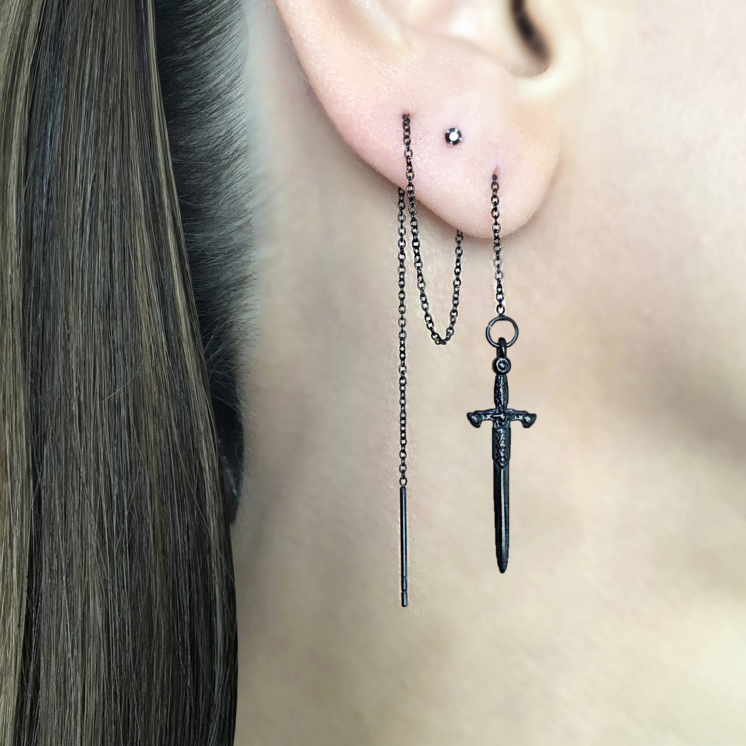 Sword Threader Earrings, Stainless Steel Gothic Dagger Earrings - Etsy