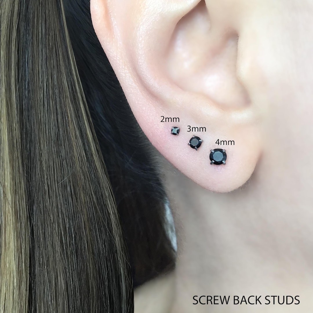 5MM-16MM Black Screw Stud Earrings for Men and Women, Stainless Steel Cheater Fake Ear Plugs, Gauges Illusion Tunnel for a Striking, Edgy Look