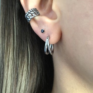 Double hoop earrings, hoop earrings, huggie earrings, huggie hoop, gothic jewelry, mens hoops, 316L earrings, mens earrings, oxidized hoops