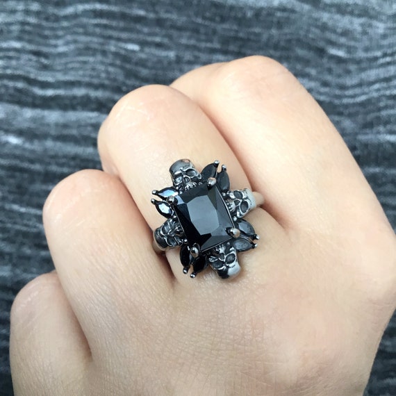 Gothic Jewelry Black Diamond Skull Wedding Ring Skulls With Black
