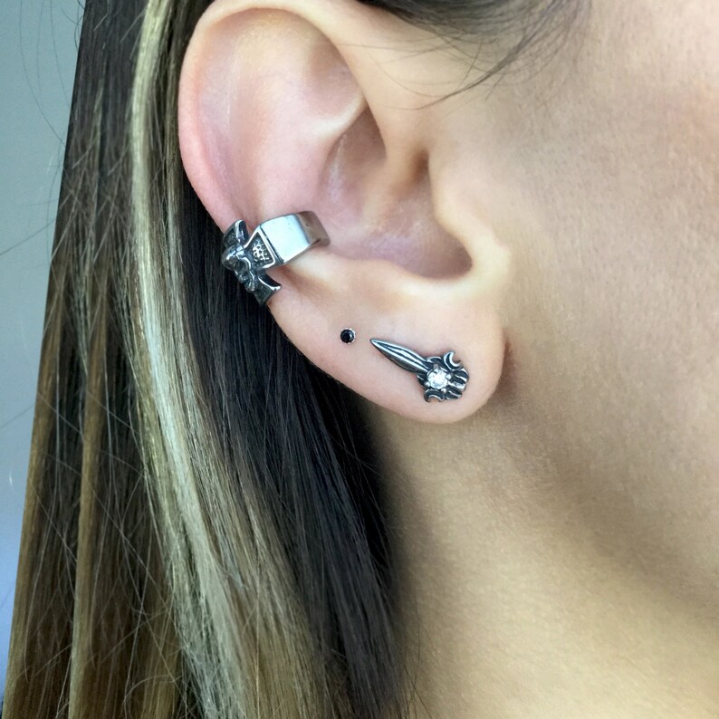 Moon Dagger Earrings Dagger Studs Stainless Steel Earrings Etsy