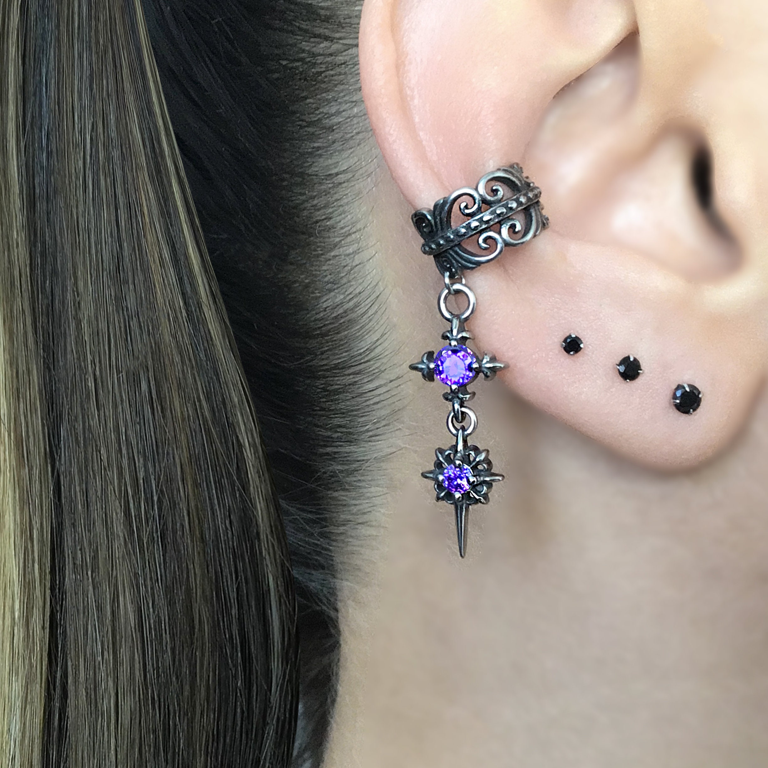 Starburst Ear Cuff No Piercing, Star Ear Cuff, Gothic Ear