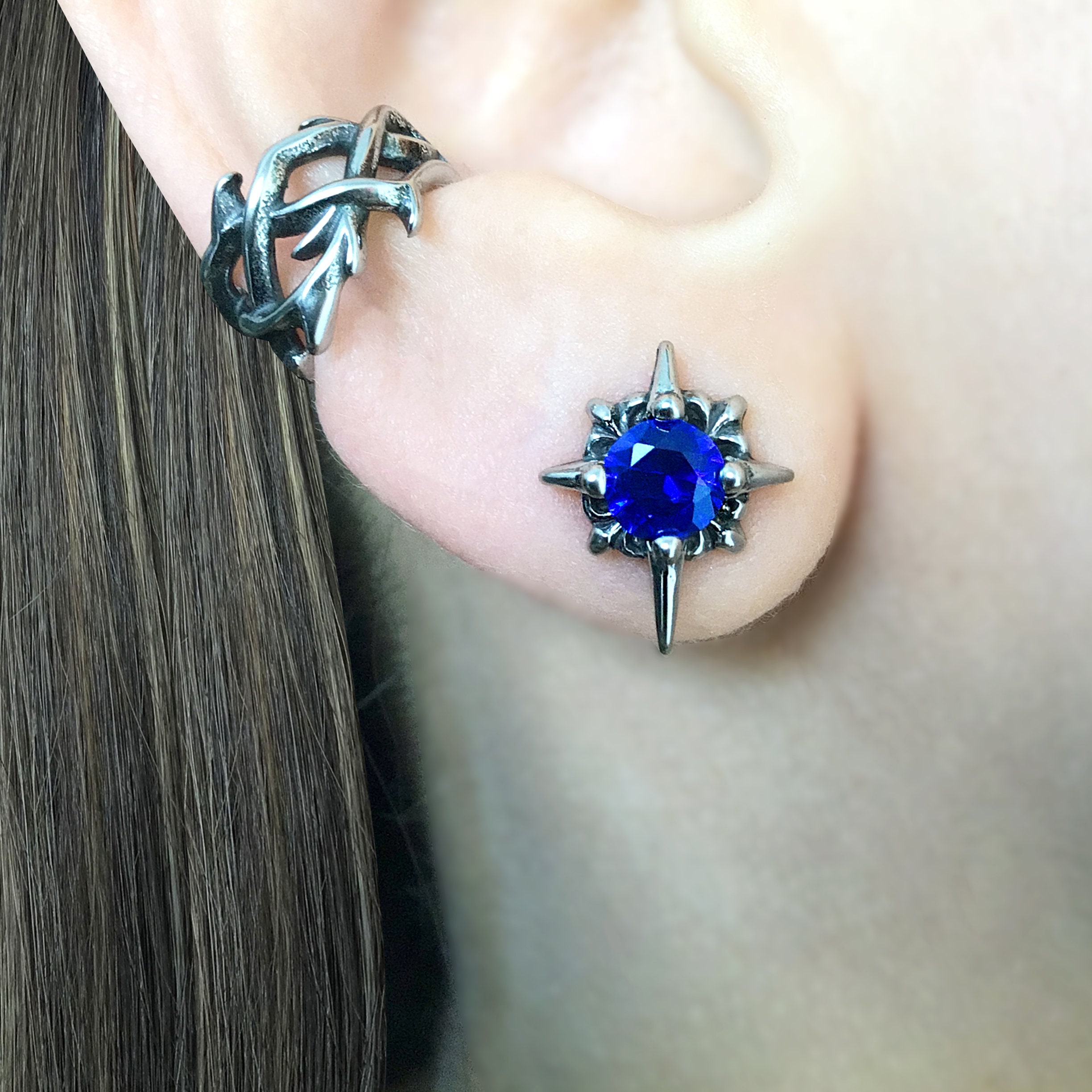 ピアス Numbering Coil with Stone Earrings #8102 4BFK829 Sapphire Star Earrings, Starburst Earrings, Star Studs
