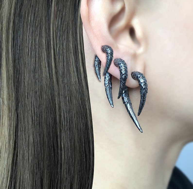 Veste oreille griffe, boucles d'oreilles dragon avant-gardistes, bijoux gothiques en acier inoxydable image 2