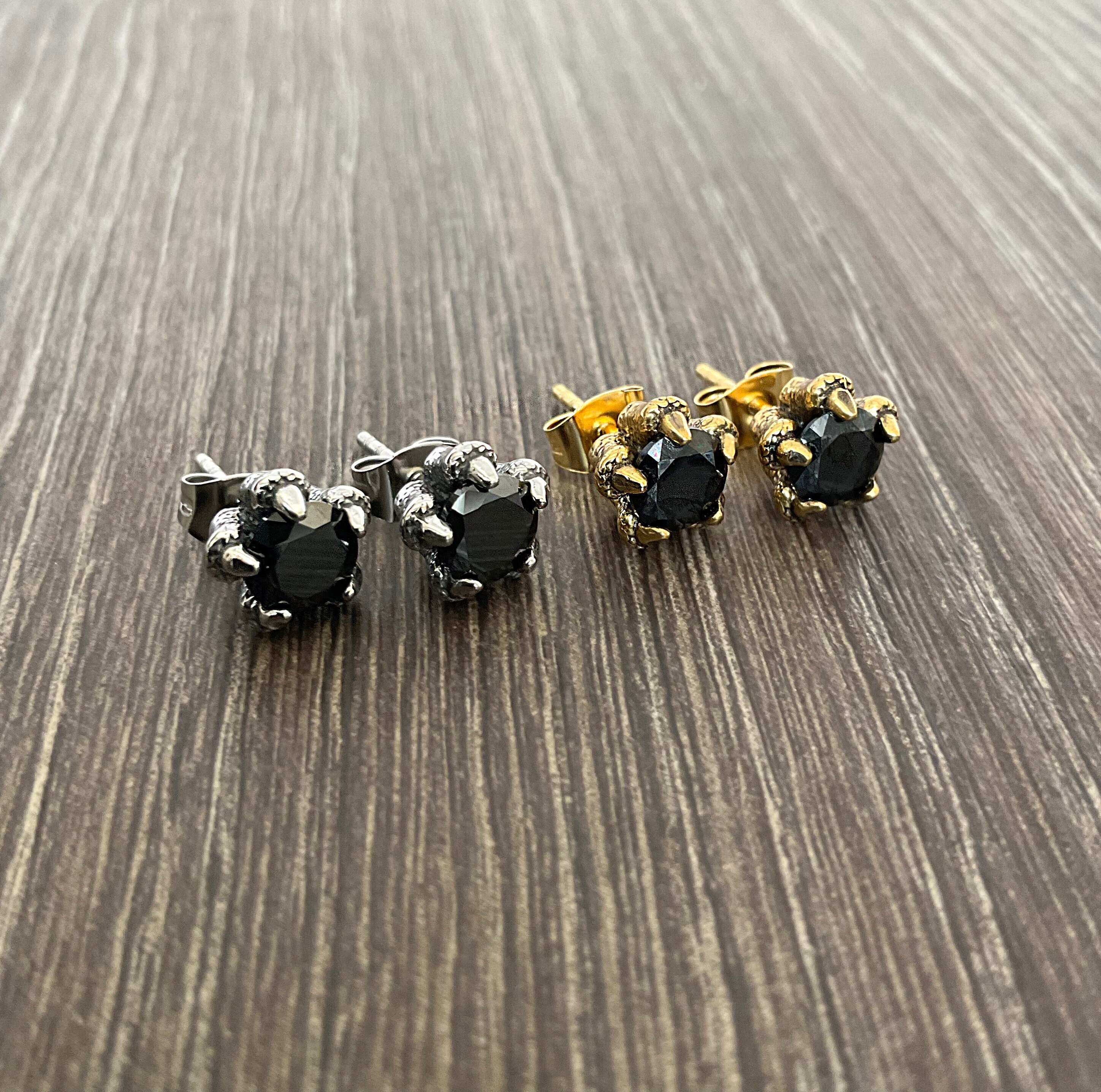 Gothic Krallen Ohrstecker Mit Schwarzem Zirkonia - Edelstahl Ohrringe Für Damen & Herren