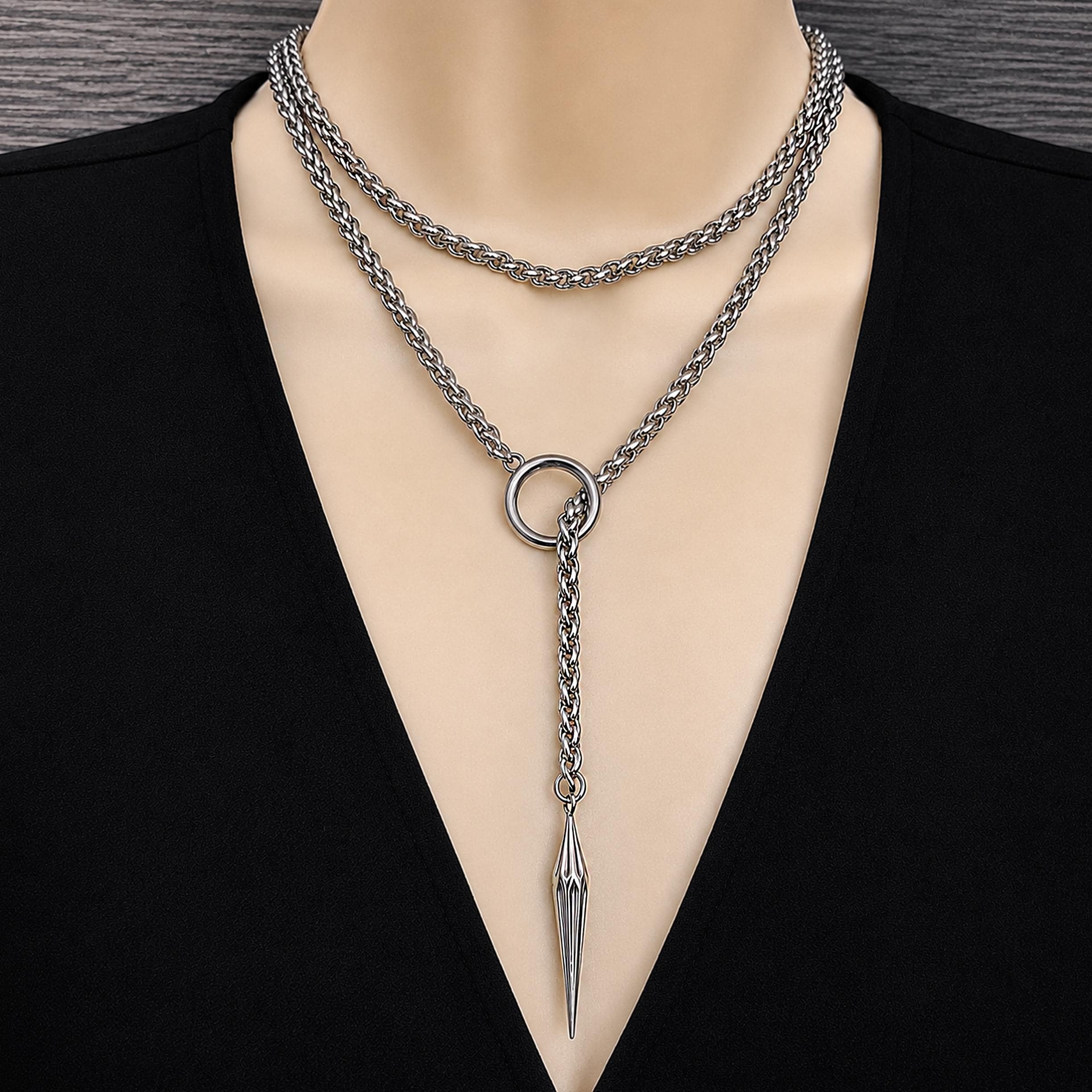 Adjustable Foxtail Chain Lariat Necklace , Stainless Steel Wrap