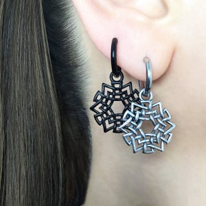 Celtic Ornament hoop earrings, hoop earrings, celtic hoops, mens hoops ,viking earrings norse jewelry, viking jewelry, black hoops