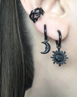 Sun and Moon Mismatched Hoop Earrings, Stainless Steel Celestial