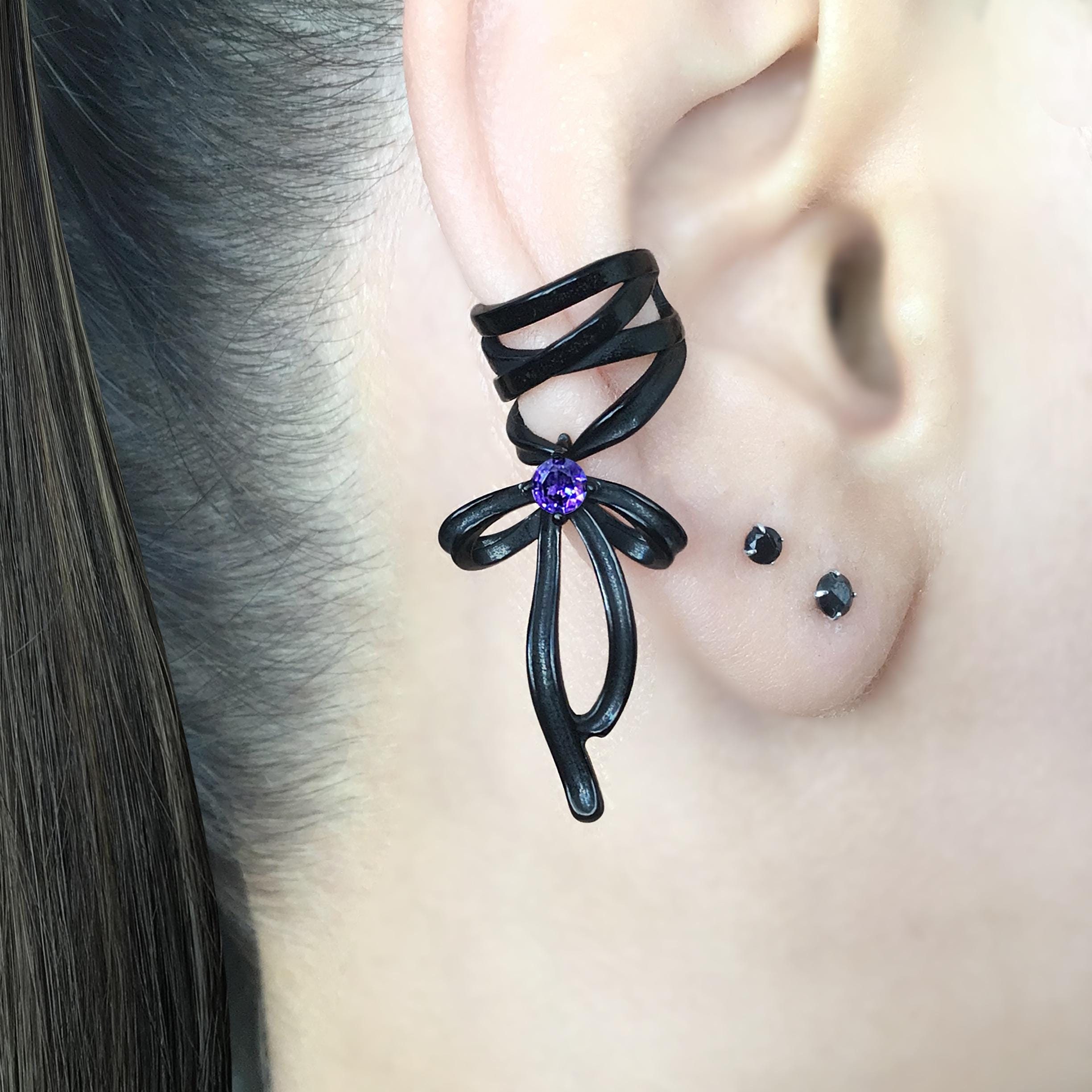 Bow Ear Cuff,wrapped Ribbon With Bow Ear Cuff, Gothic Ear