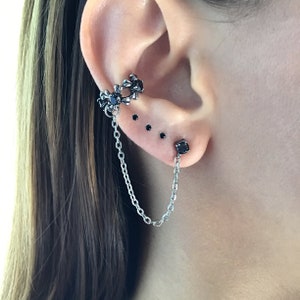 Ear cuff with stud, gothic ear cuff, Single earring, gothic jewelry, gothic earrings, ear cuff,4mm stud, statement earring