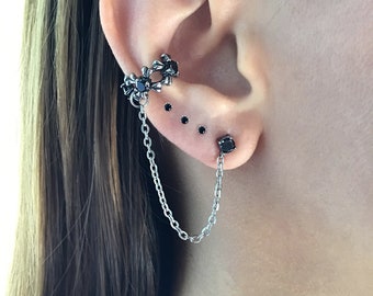 Ear cuff with stud, gothic ear cuff, Single earring, gothic jewelry, gothic earrings, ear cuff,4mm stud, statement earring