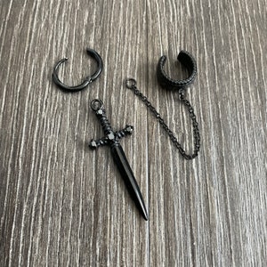 Sword earring with Ear cuff , dagger earring, sword hoop earring, hoop with cuff, gothic earring, ear cuff, earring with ear cuff, sword image 5