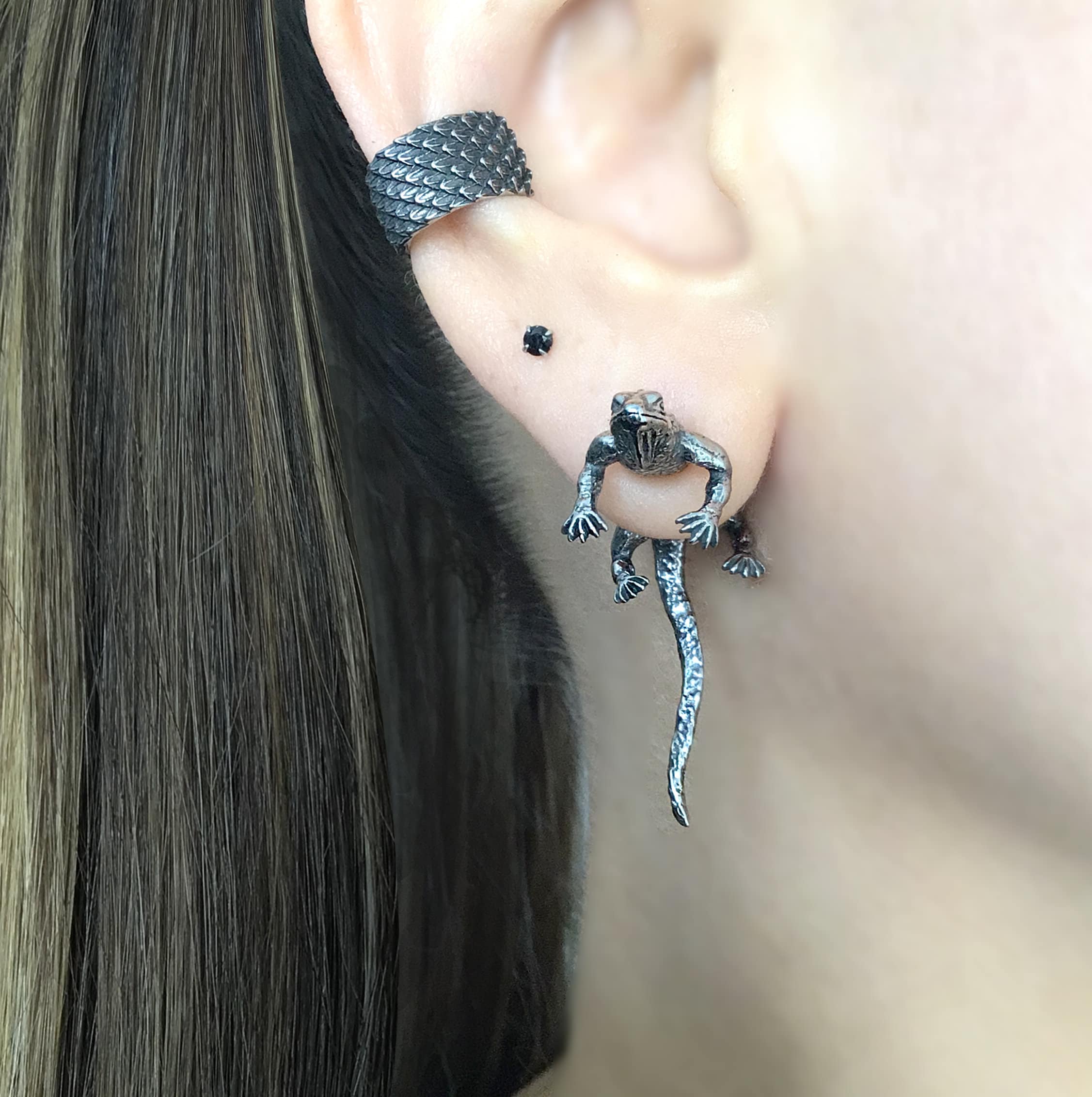Iguana Front Back Earring Iguana Earring Gothic Earring Ear Jacket Front Back Earrings Iguana Jewelry Statement Earrings Men Earrings Etsy UK