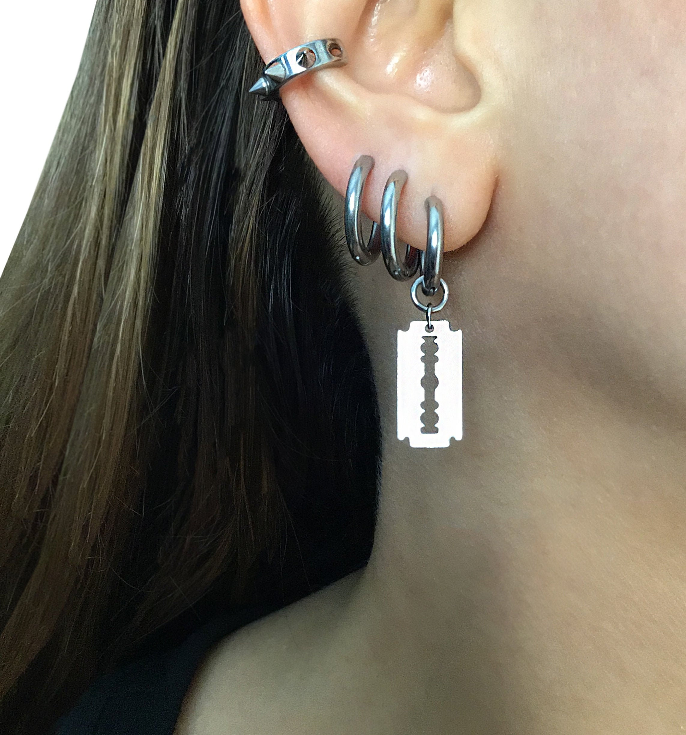 Razor Hoop Earring Blade Hoop Earrings Hoop Earrings Gothic Etsy