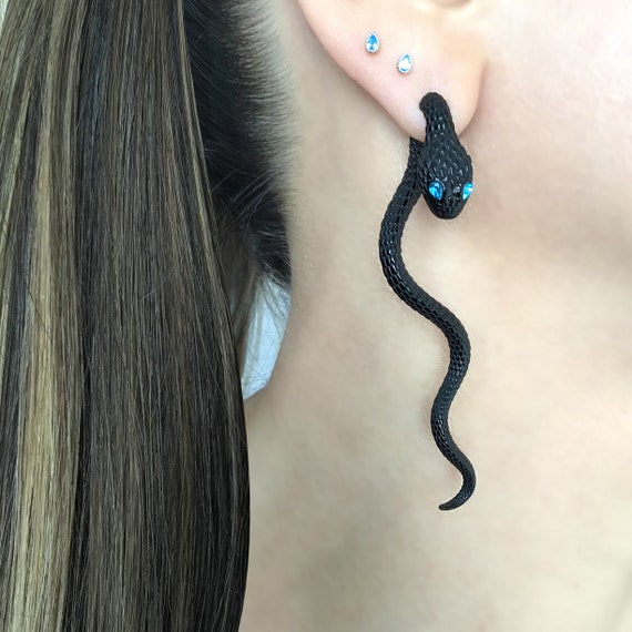 Snake Earrings With Short Head Ear Jacket Front Back Earrings Snake Earrings black Earrings Snake Front Back Earrings aquamarine Snake Etsy Canada