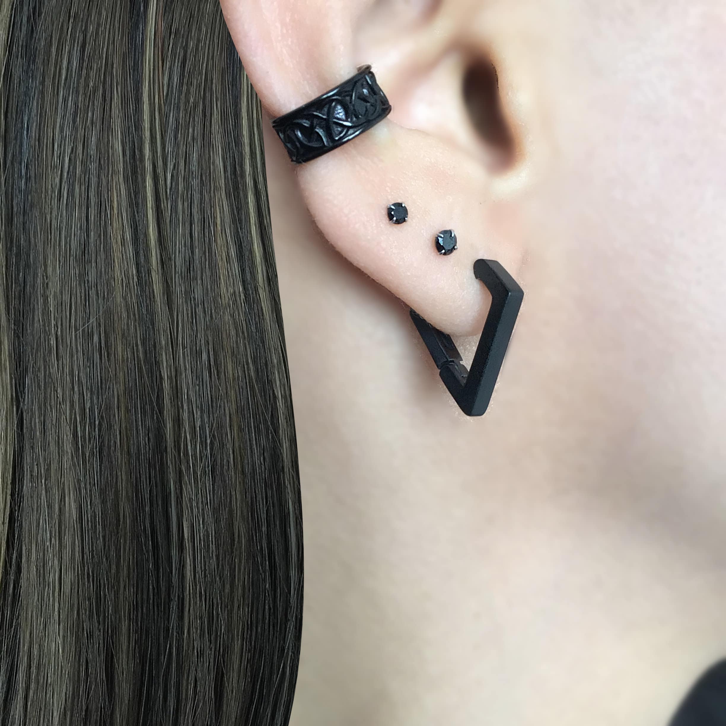 ピアス [BLACKMUSE] Antique craft hoops Earrings Triangle Hoop Earrings,hoop Earrings Black Hoop Earrings