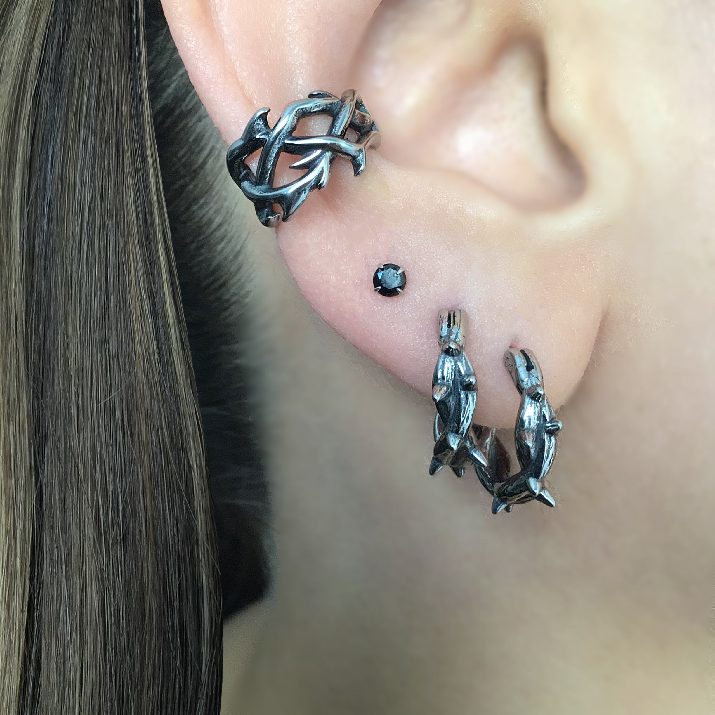 Thorns Ear Cuff, Gothic Ear Cuff, Stainless Steel Cuff, Gothic 