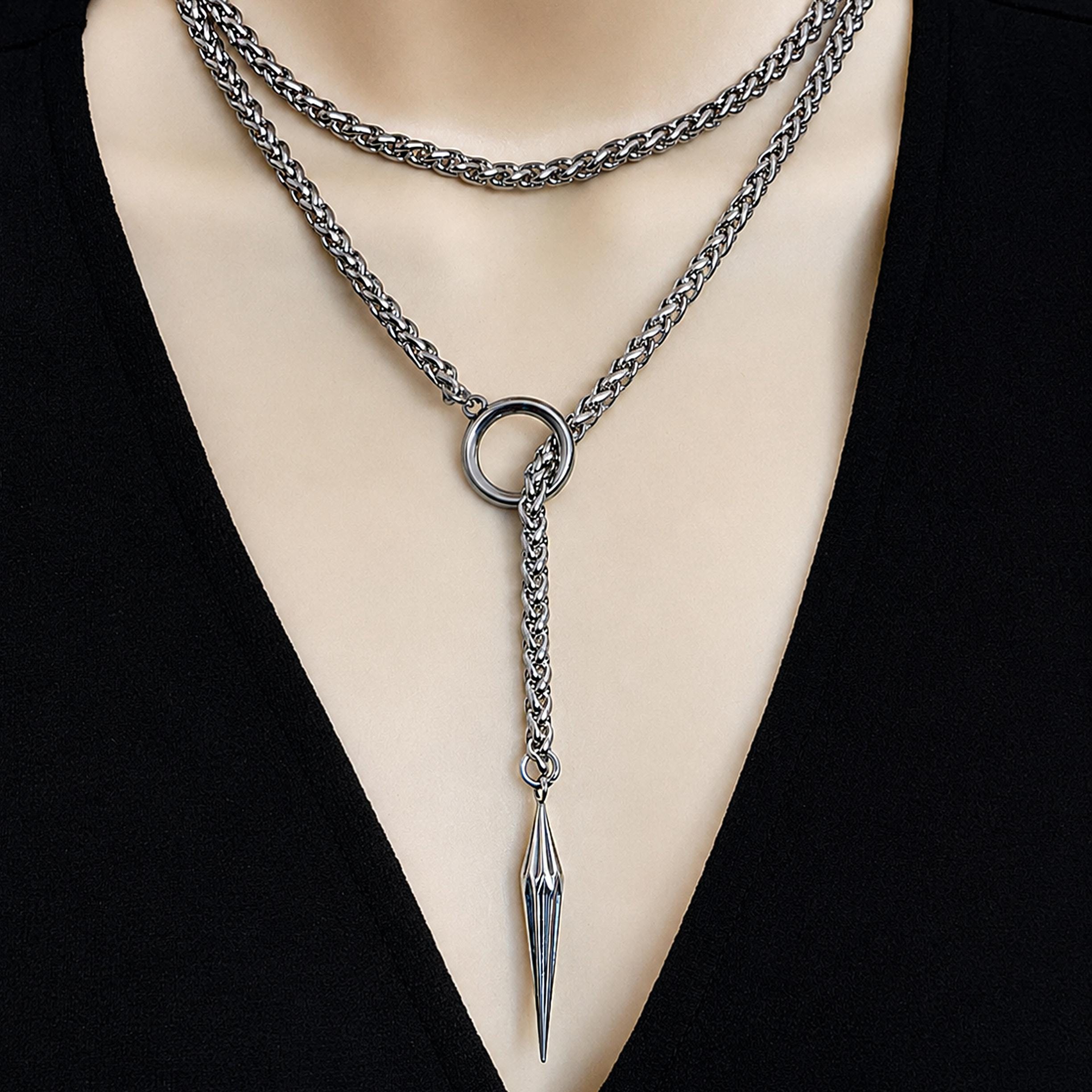 Adjustable Foxtail Chain Lariat Necklace , Stainless Steel Wrap