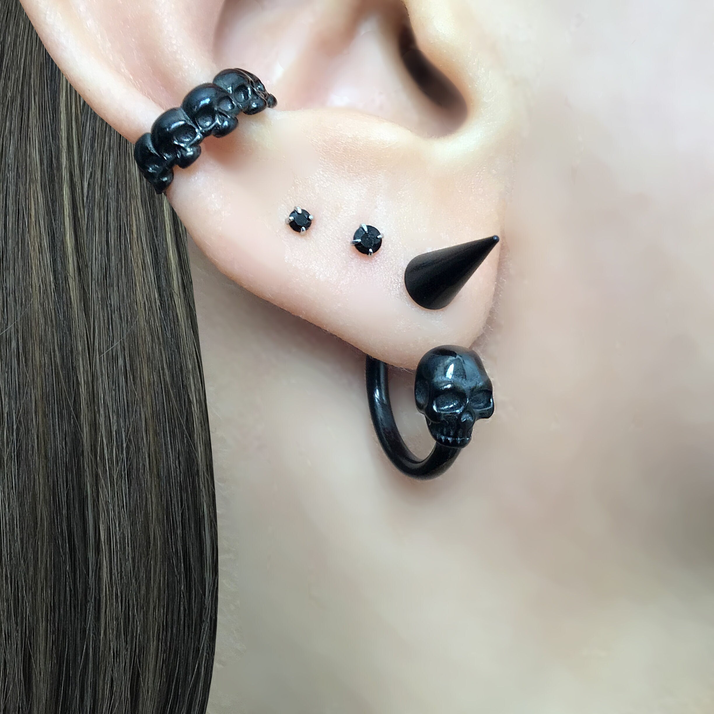 Skull and Spike Ear Jacket Earrings, Gothic Stainless Steel - Etsy