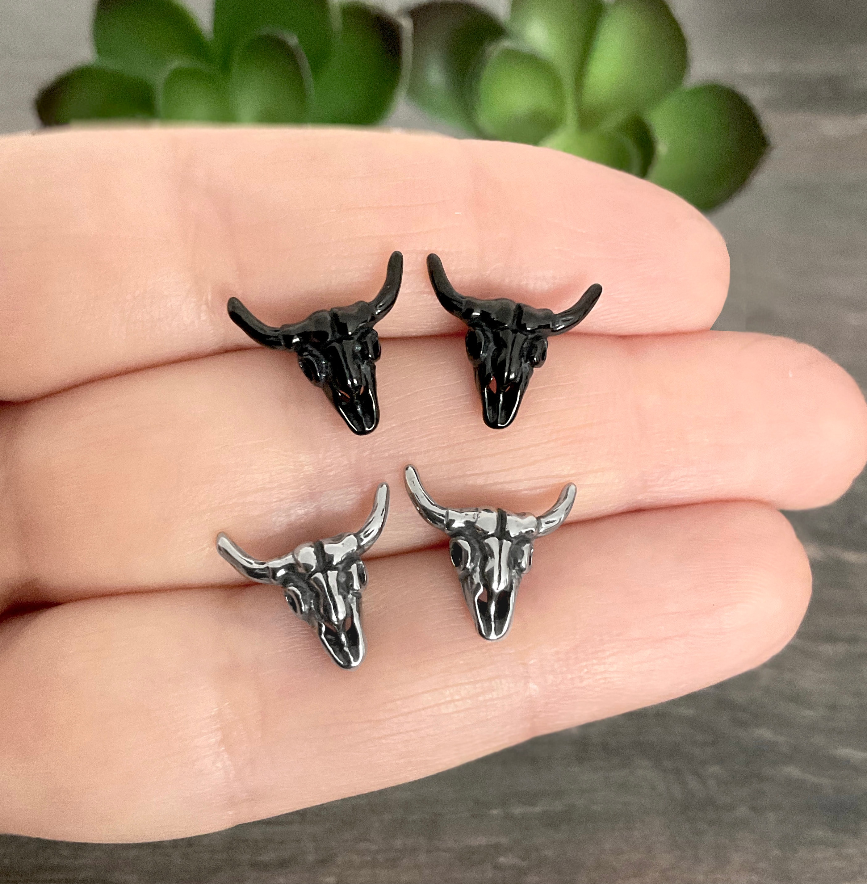 Cow Skull Earrings Bull Skull Studs Gothic Earrings Black Skull Black Earrings Gothic Jewelry Small Studs Mens Earrings Etsy UK