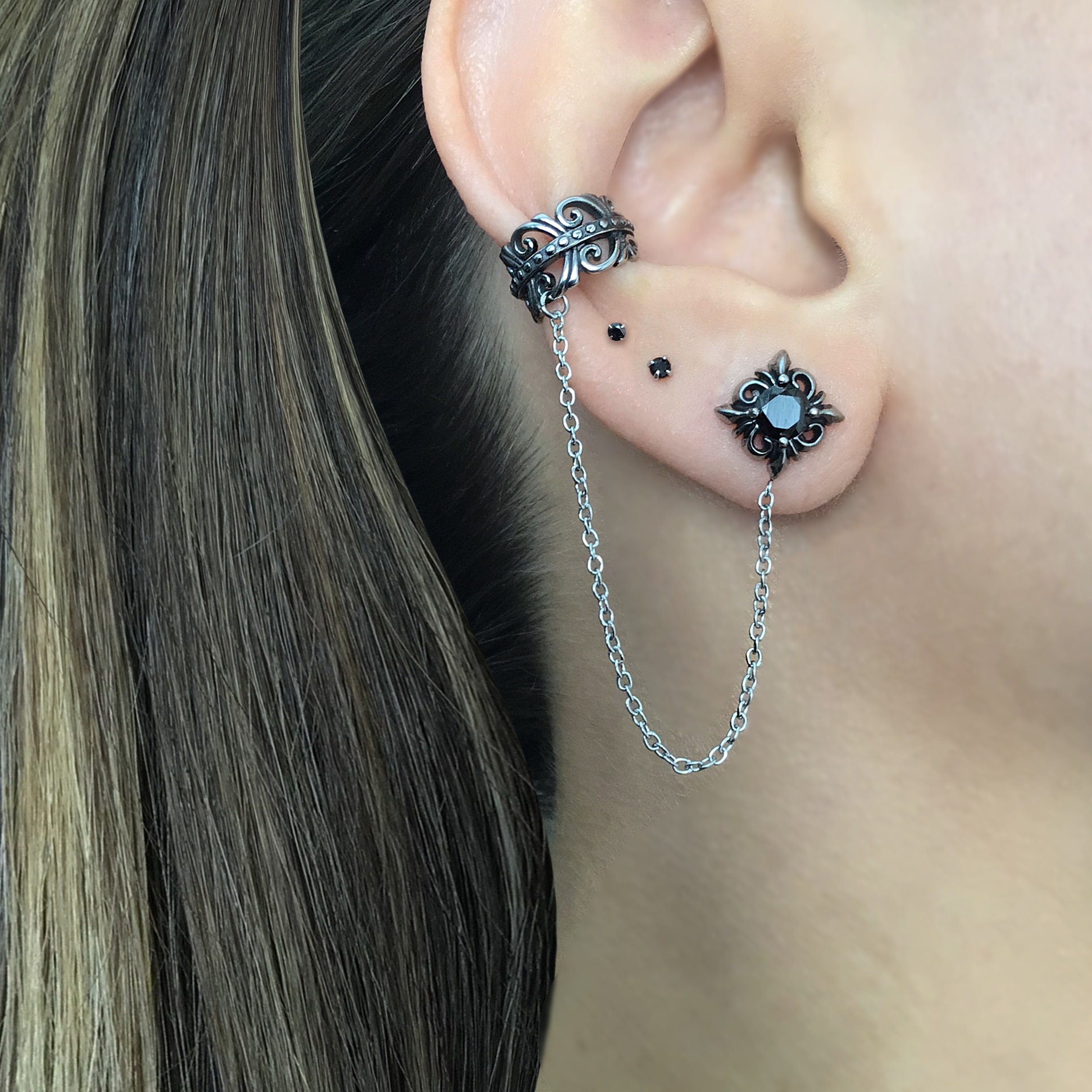 Ear Cuff With Stud Gothic Ear Cuff Stainless Steel Earrings Etsy