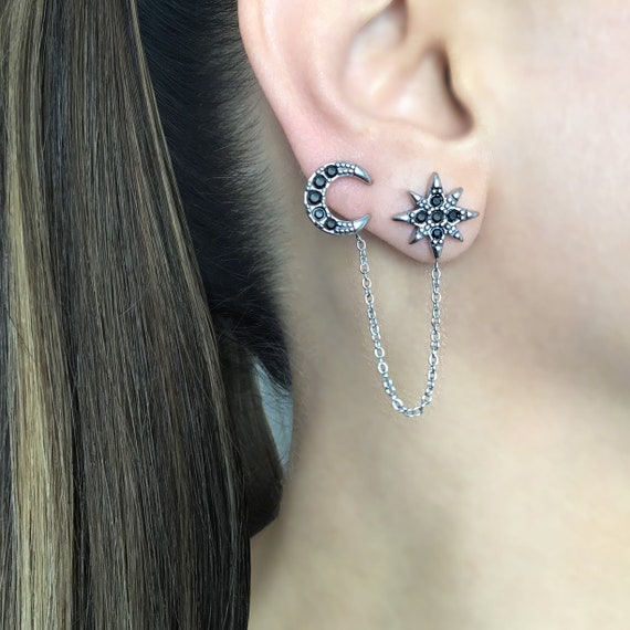 【VINTAGE HOLLYWOOD】Luna Glint Earrings_VH2479EA008M~ピアス Star and Moon Double Piercing Earring,starburst Earring