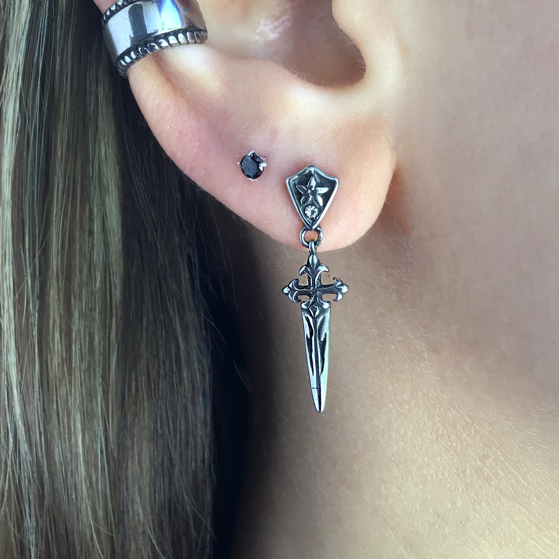 Dagger Earrings Dagger Studs Cross Earrings Stainless Steel - Etsy