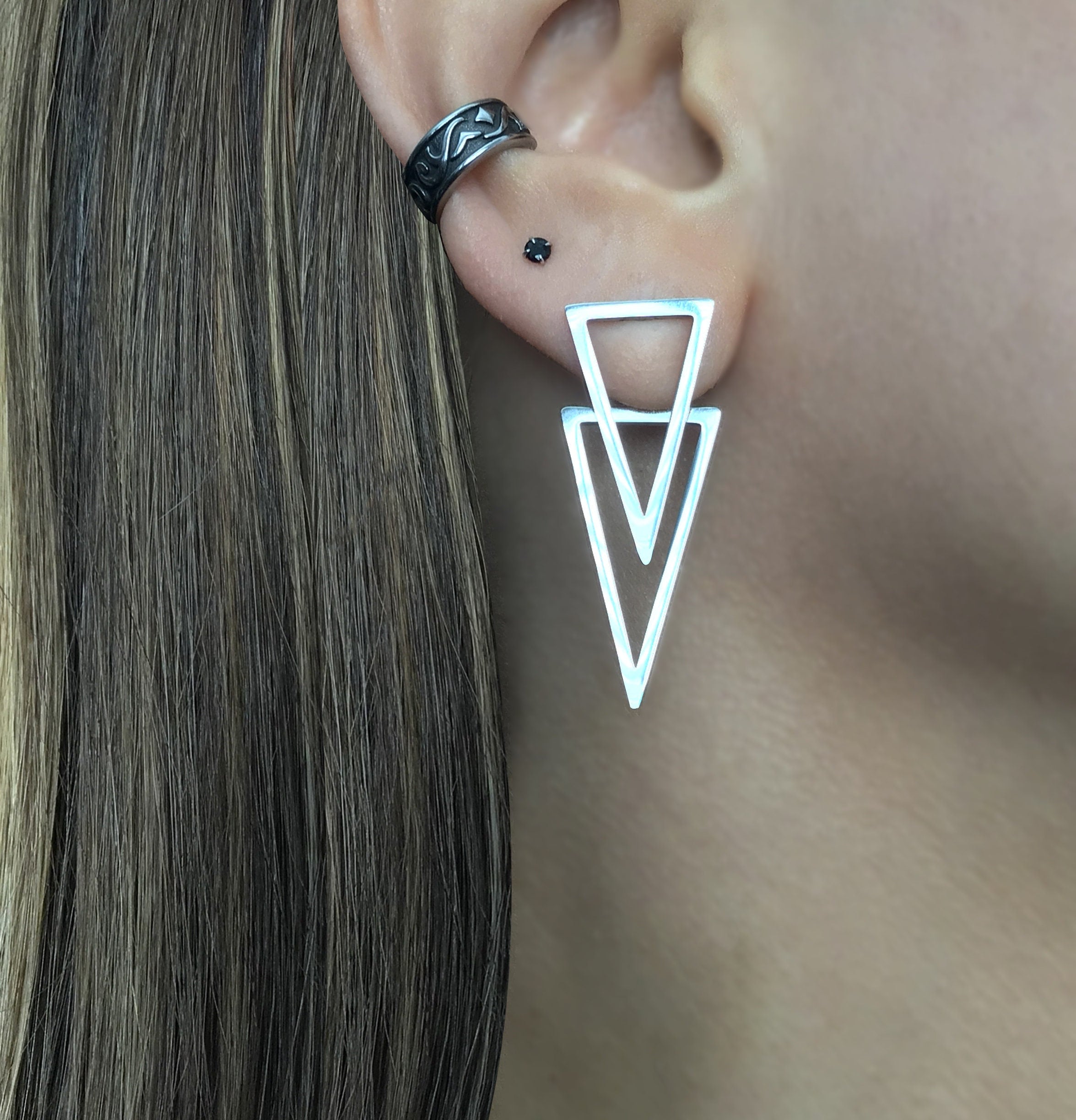 Front and Back Triangle Earrings Stainless Steel Earrings Ear