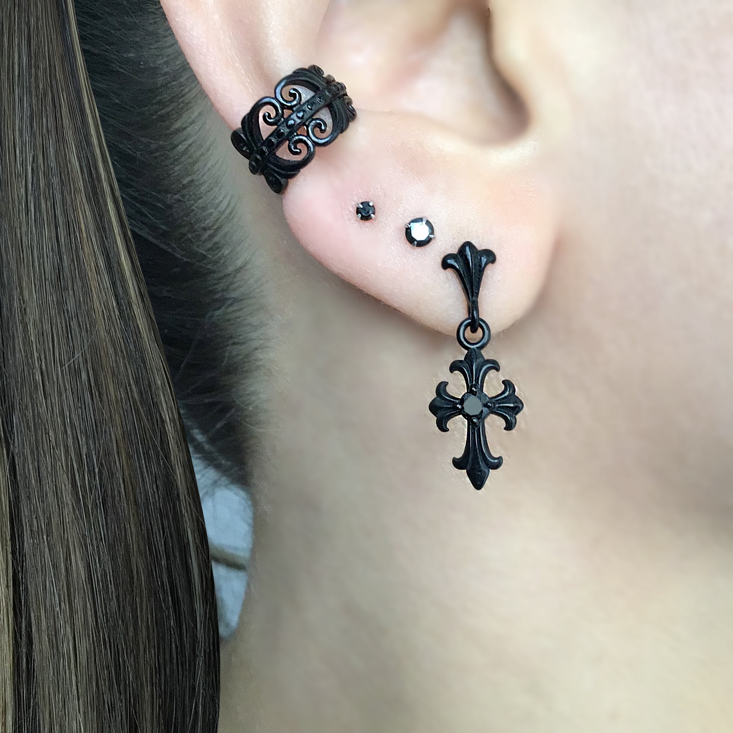 Orecchini A Goccia Gothic Punk Per Uomo/Donna - Teschio E Ossa In Acciaio, Stile Unisex