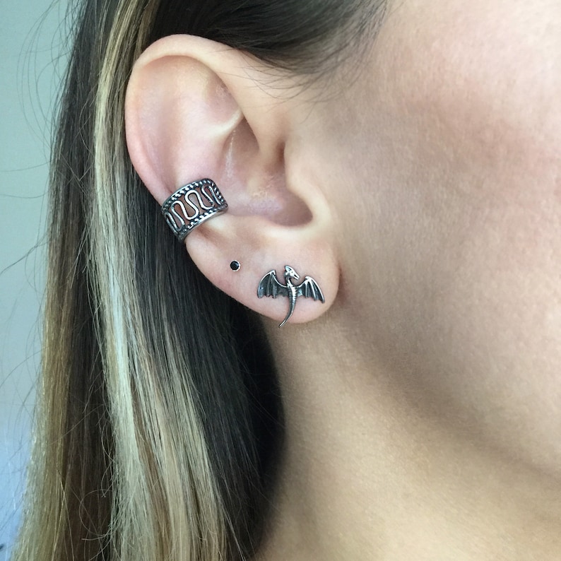 Stainless Steel Dragon Stud Earrings, Gothic Fantasy Jewelry image 5