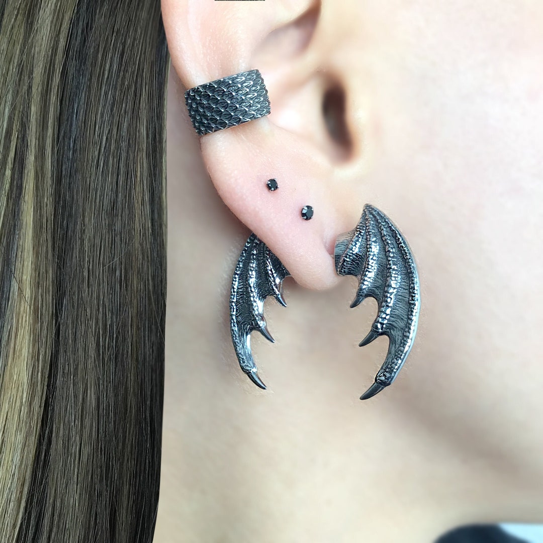 Dragon Wing Earrings, Front Back Earrings, Dragon Earrings, Gothic Jewelry, Ear Jacket, Dragon