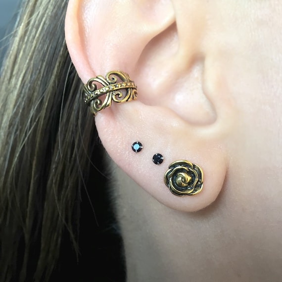 香水瓶　薔薇転写ピアス　イヤリング 香水瓶薔薇転写ピアスイヤリング