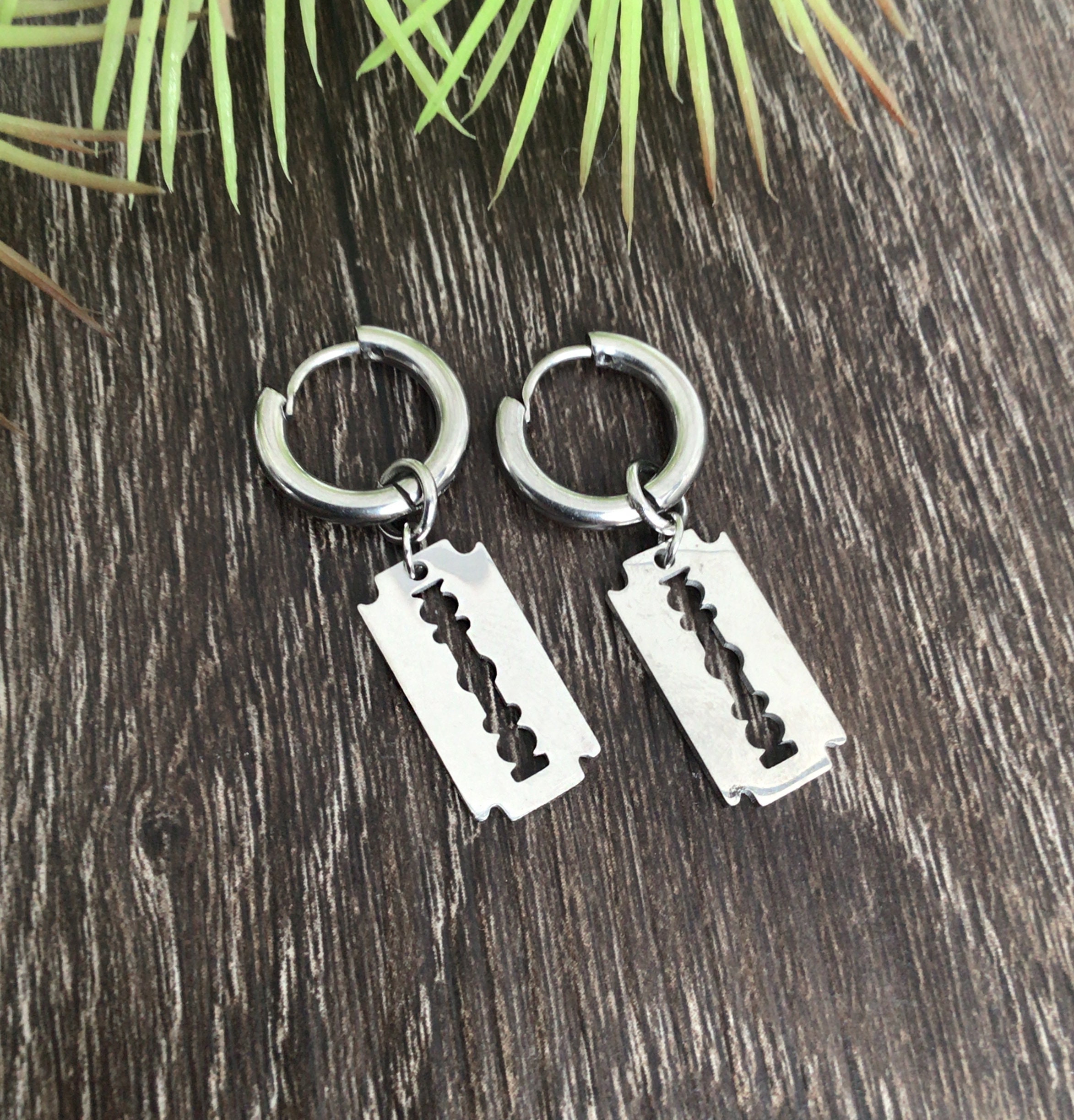 Razor Hoop Earring Blade Hoop Earrings Hoop Earrings Gothic - Etsy