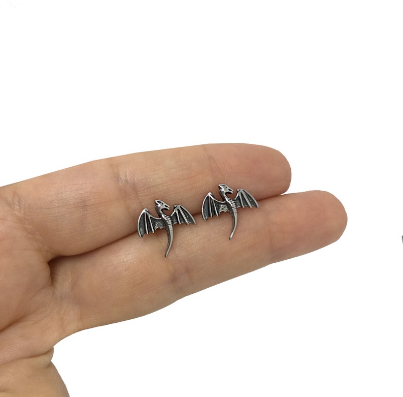 Stainless Steel Dragon Stud Earrings, Gothic Fantasy Jewelry image 3