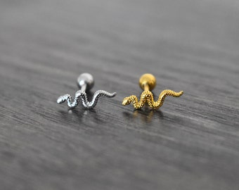 Single Snake Helix Earring, 19G Stainless Steel Cartilage Stud