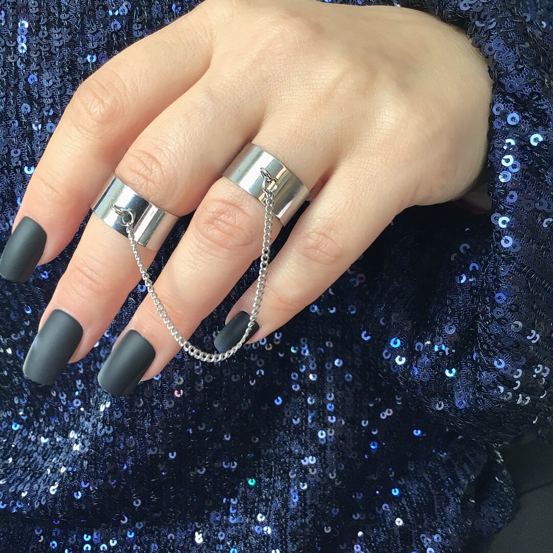 Double Rings With Chain , Stacking Rings, Open Band Rings, Double Rings ...