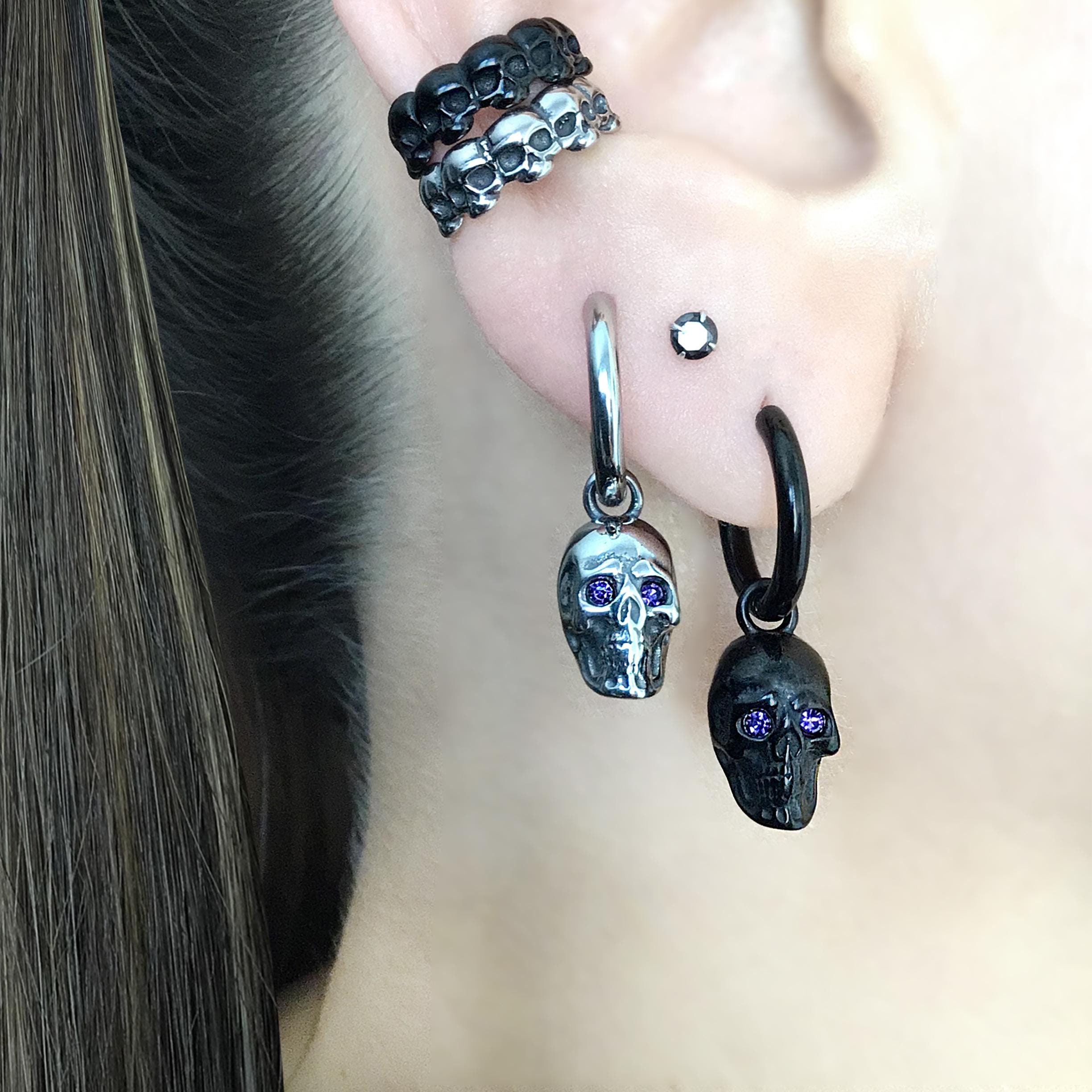 Boucle D'Oreille Cerceau Serpent Et Crâne Gothique Punk Avec Zircone Cubique - Acier Inoxydable Homme, Style Charnière Audacieux