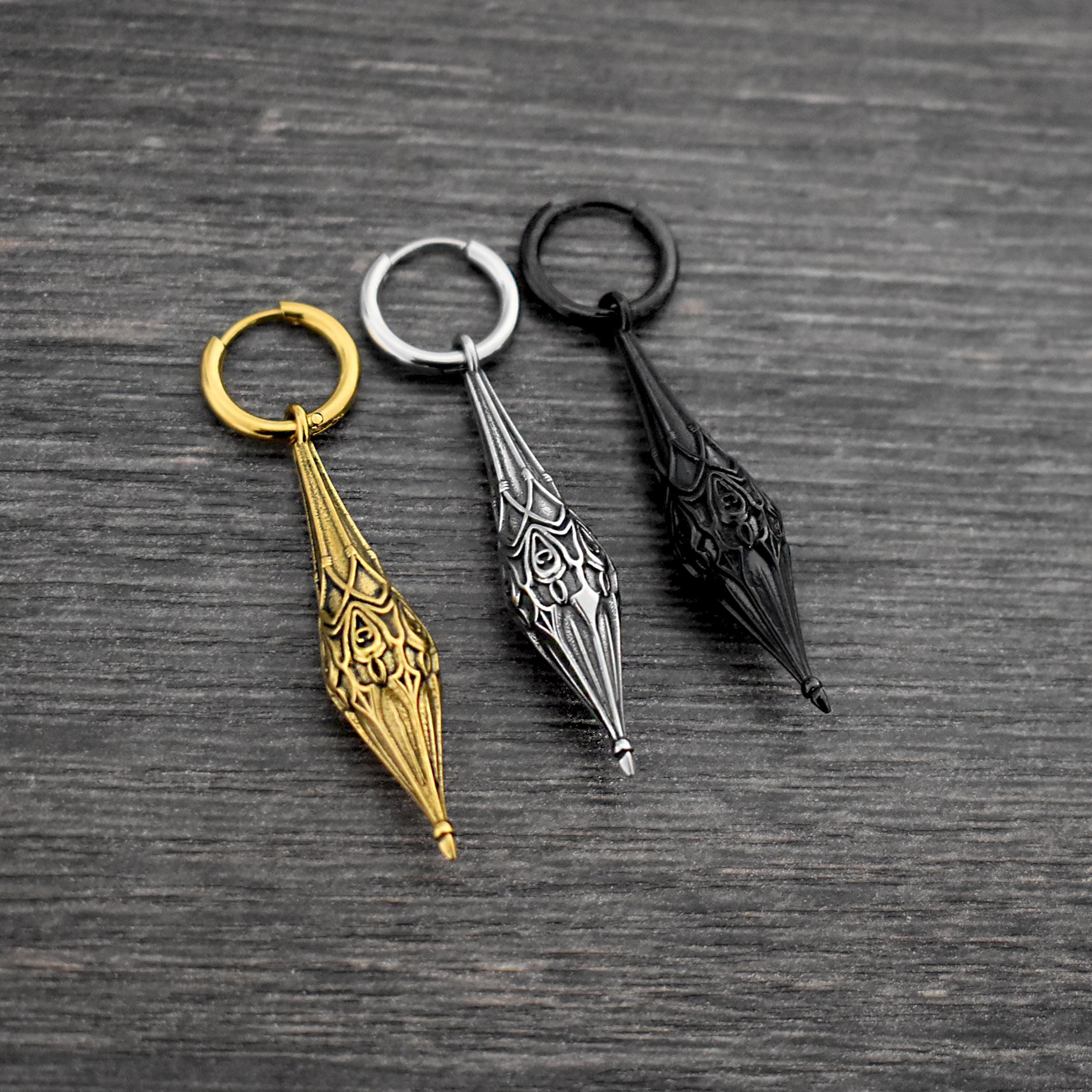 Gothic Pendulum Hoop Earrings, Gothic spike Lilla hoop earrings, Spike earrings hoop earrings, Goth jewelry, black hoop, statement earrings