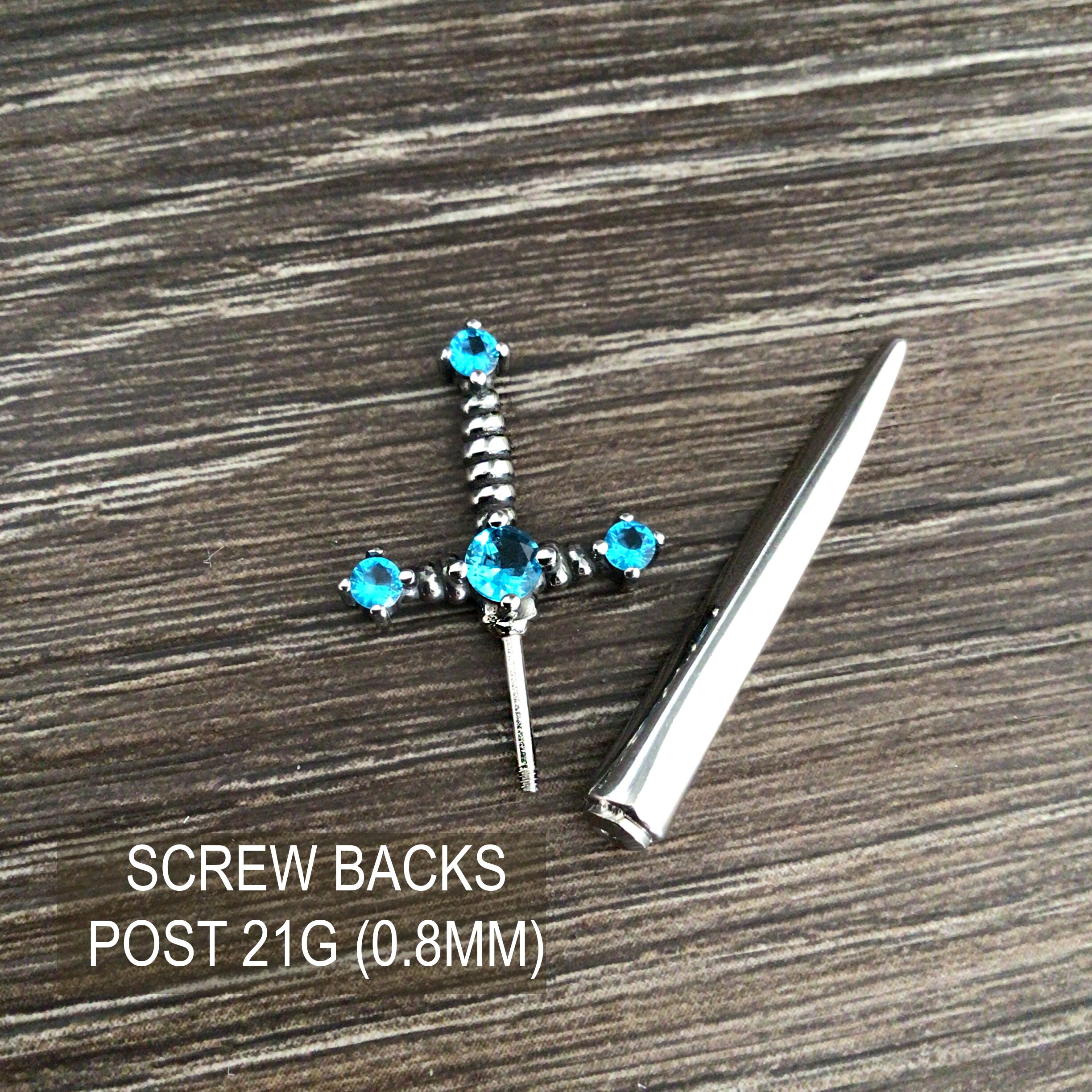 Aquamarine CZ Sword Ear Jacket, Stainless Steel Dagger Earrings - Etsy