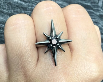 North Star ring, Stainless steel Star ring, Star ring, starburst ring, gothic ring, star jewelry, north star jewelry, unisex ring