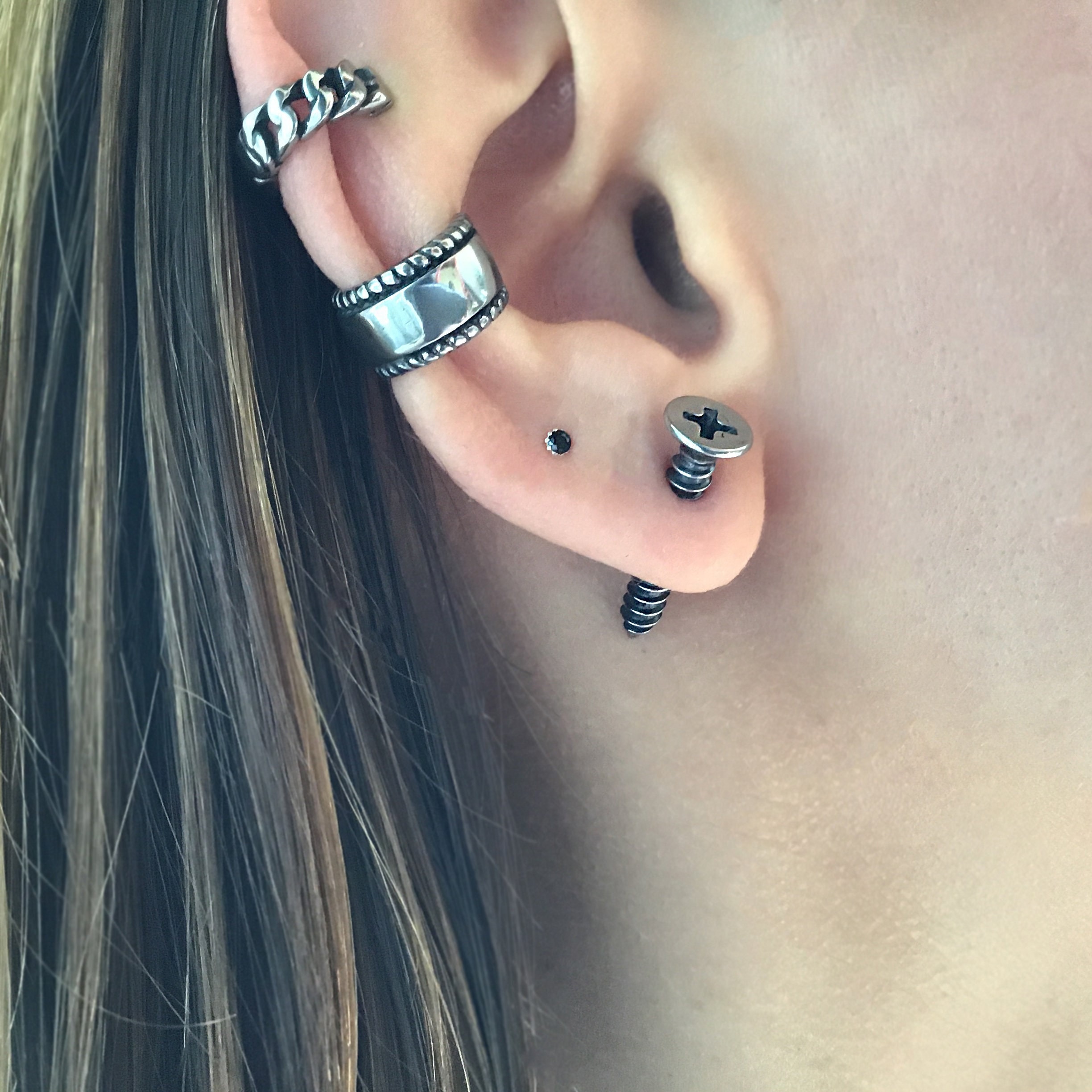 Screw earrings Front and back earrings stainless steel earrings gothic jewelry ear jacket screw earrings 18g earrings cartilage studs