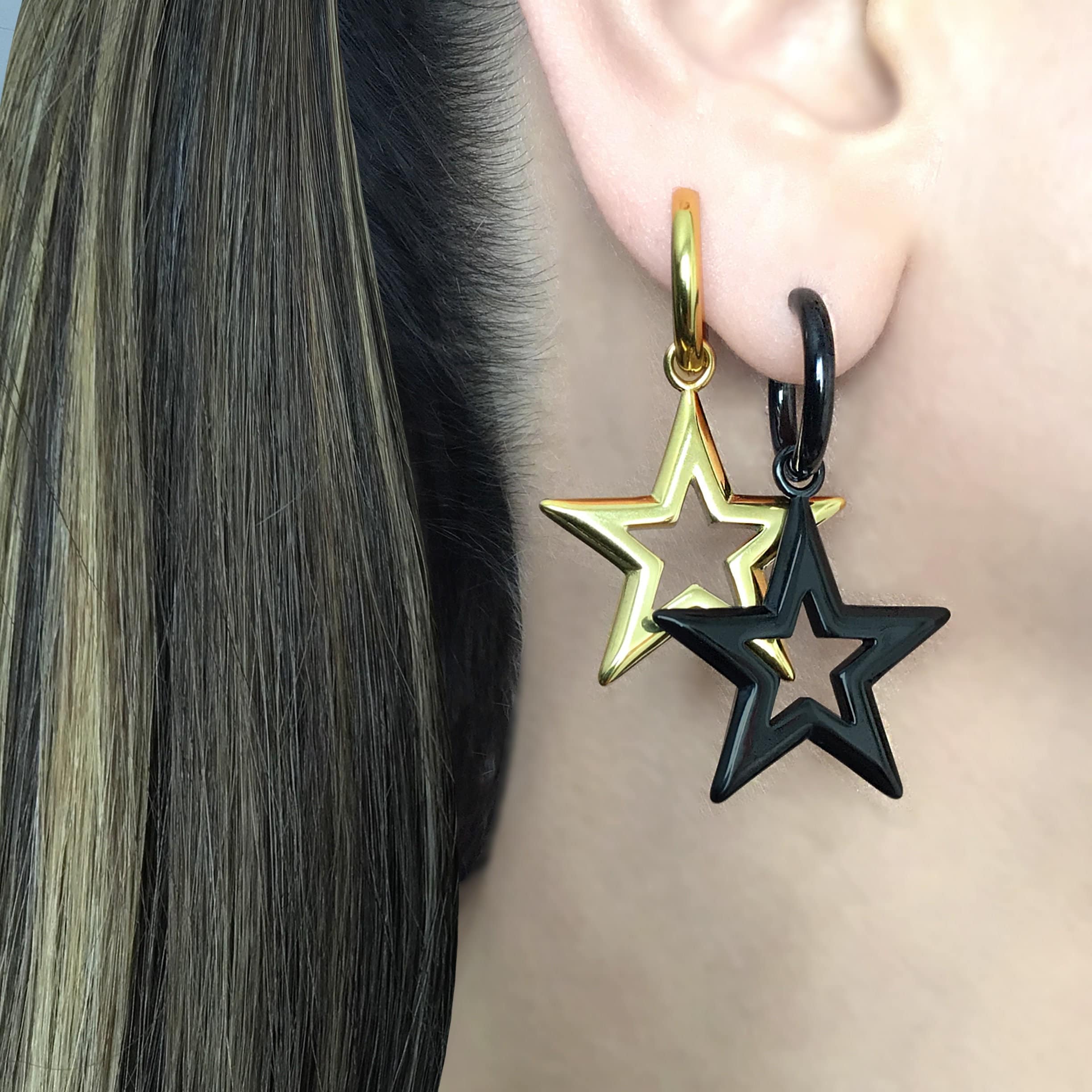 Large Star Hoop Earring, Star Earrings, Large Hoop Earrings