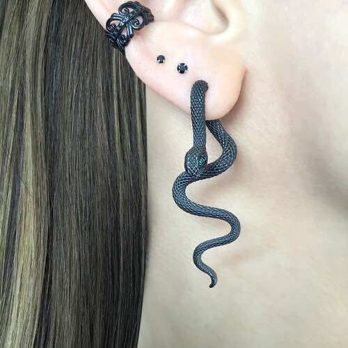 Emerald Eyes Snake Earrings, Front Back Earrings, Snake Earrings