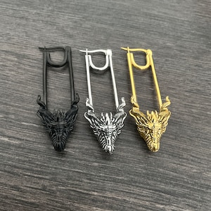 Dragon pin hoop earrings, dragon hoops, dragon earrings, hoops, gothic jewelry, mens hoops, dragon jewelry, gothic earrings, dragon