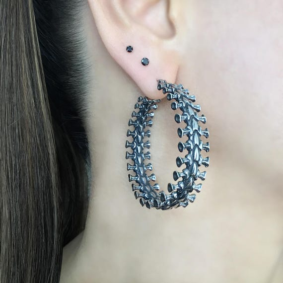 Spine Hoop Earrings , Large Hoops, Vertebrae Earrings, Goth