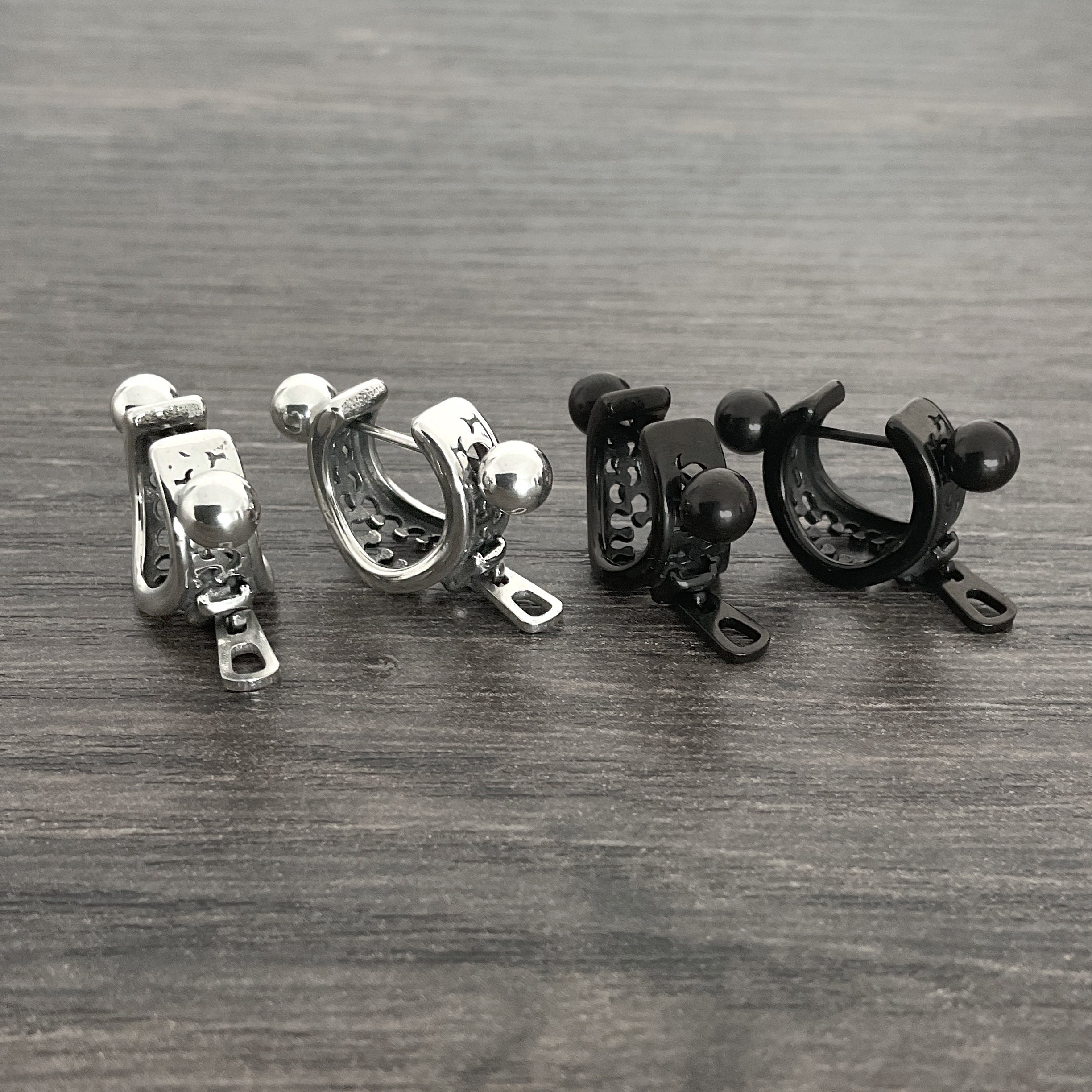 Double Screw Ball Earrings, Zipper Earrings, Stainless Steel
