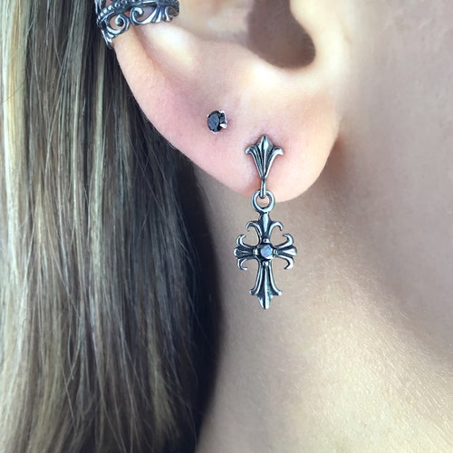 Cross Earrings, Cross Studs, Cross Earrings, Stainless Steel Earrings, Gothic Jewelry, Mens Earrings, Gothic Earrings, Single Cross Stud